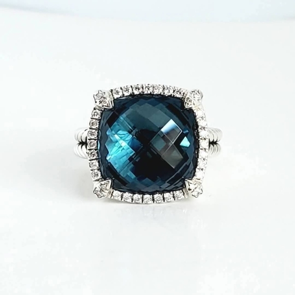David Yurman Jewelry - David Yurman Chatelaine 14mm Hampton Blue Topaz & Diamond Ring